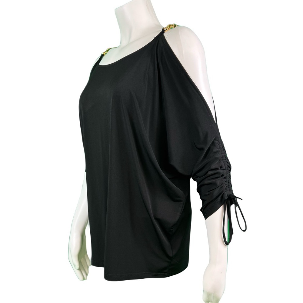 Michael Michael Kors cold shoulder black dolman sleeve top w chains size Med EUC